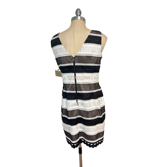 Aidan Mattox Black Cream Striped Sleeveless Cocktail Party Dress 8 10 NWT - Picture 3 of 6